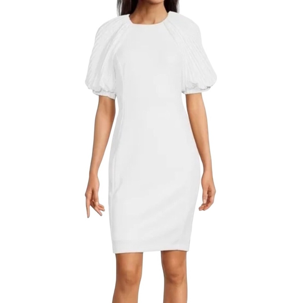 Calvin Klein White Puff Sleeve Sheath Dress Cocktail Party Women's Size 2 - Picture 1 of 6